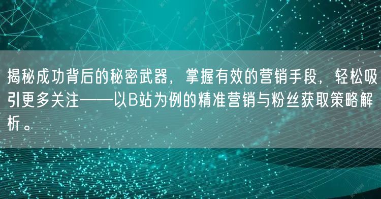 揭秘成功背后的秘密武器，掌握有效的营销手段，轻松吸引更多关注——以B站为例的精准