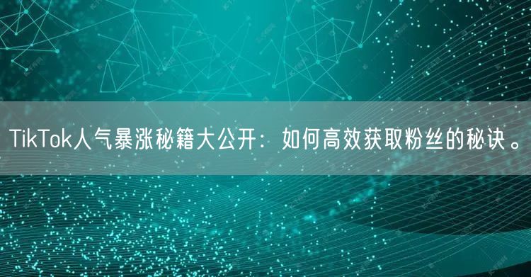 TikTok人气暴涨秘籍大公开：如何高效获取粉丝的秘诀。