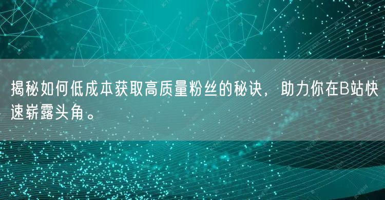 揭秘如何低成本获取高质量粉丝的秘诀，助力你在B站快速崭露头角。