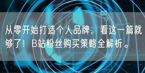 从零开始打造个人品牌，看这一篇就够了！B站粉丝购买策略全解析。